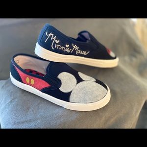 Minnie and Mickey hand painted slip ons